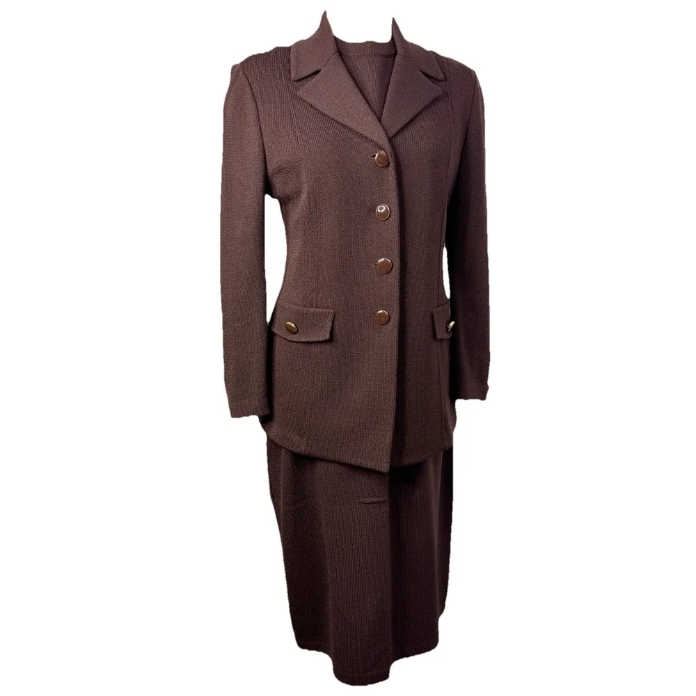 St. John Brown 3 Piece Santana Knit Skirt Set Women's Size 12/2/P - Picture 1 of 16